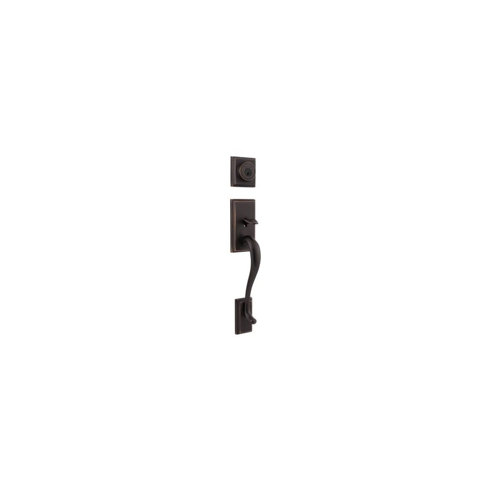 Kwikset Venetian Bronze Keyed One Side Hawthorne Handleset with Juno Knob - Flockneti