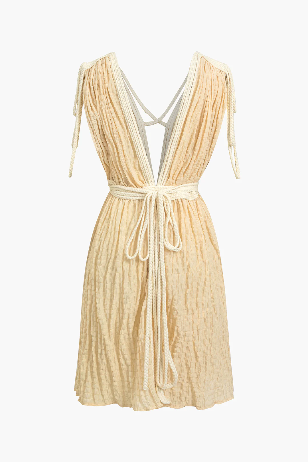 Solid Tie-Up V-Neck Sleeveless Mini Dress - Flockneti