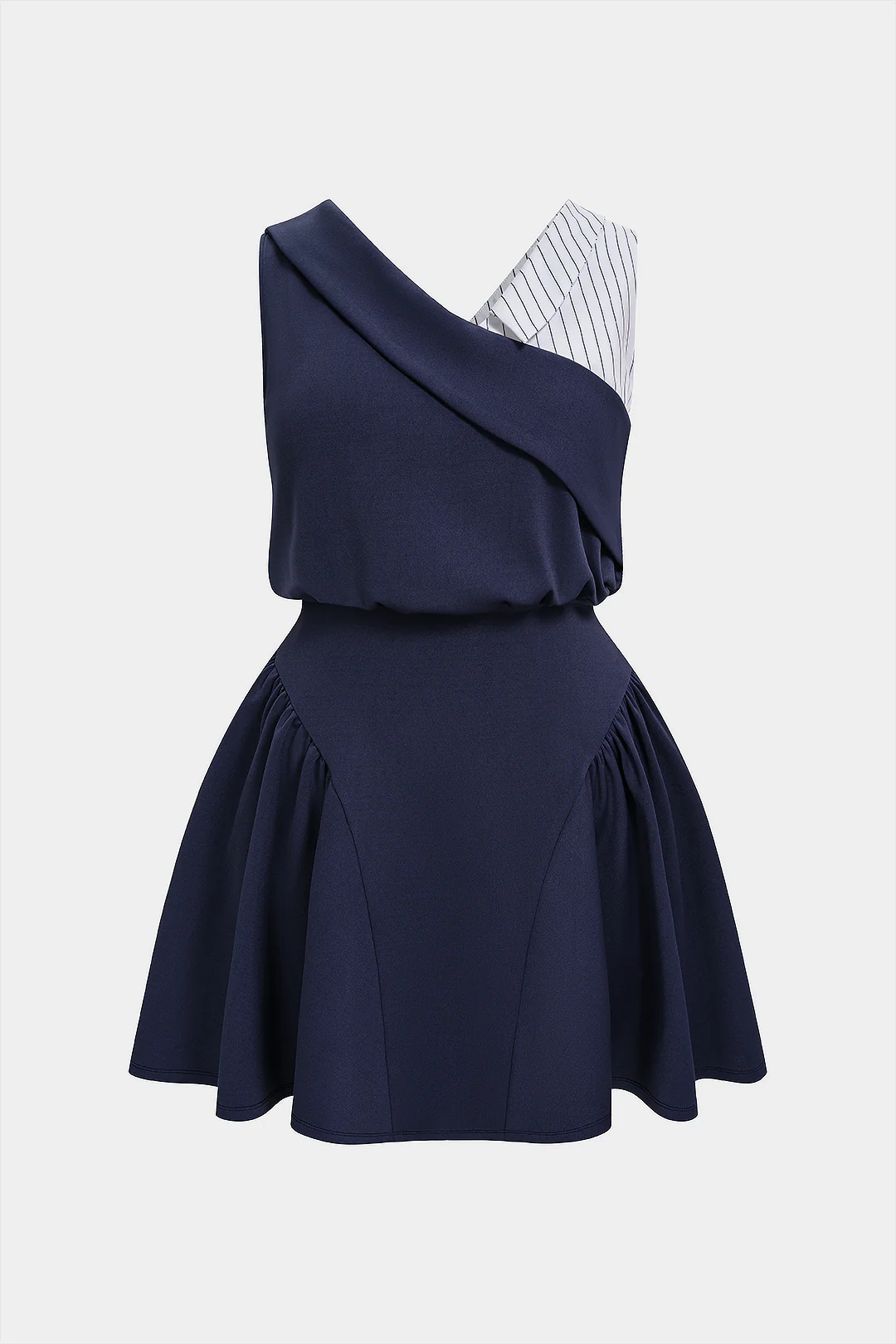 Plus Size Striped Contrast V-Neck Ruched Sleeveless Mini Dress - Flockneti