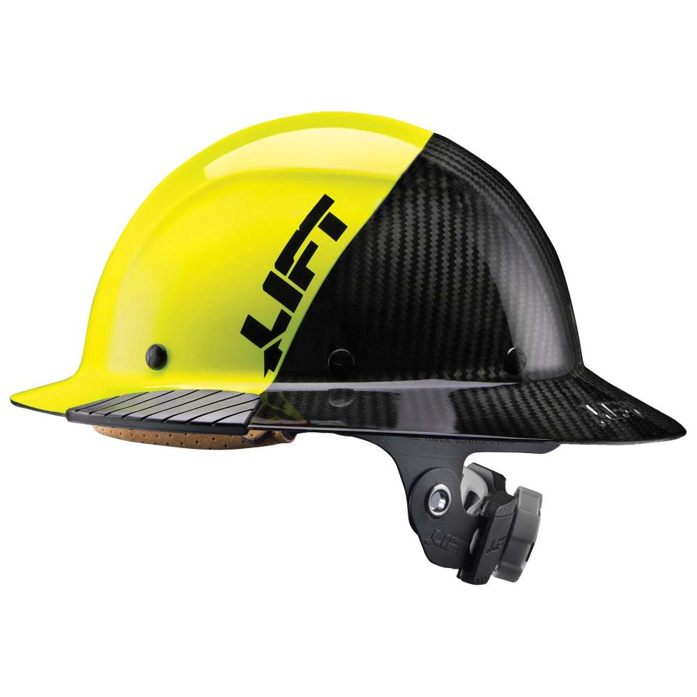 Lift Safety Hard Hat DAX FIFTY50 Yellow and Black Carbon Full Brim - Flockneti