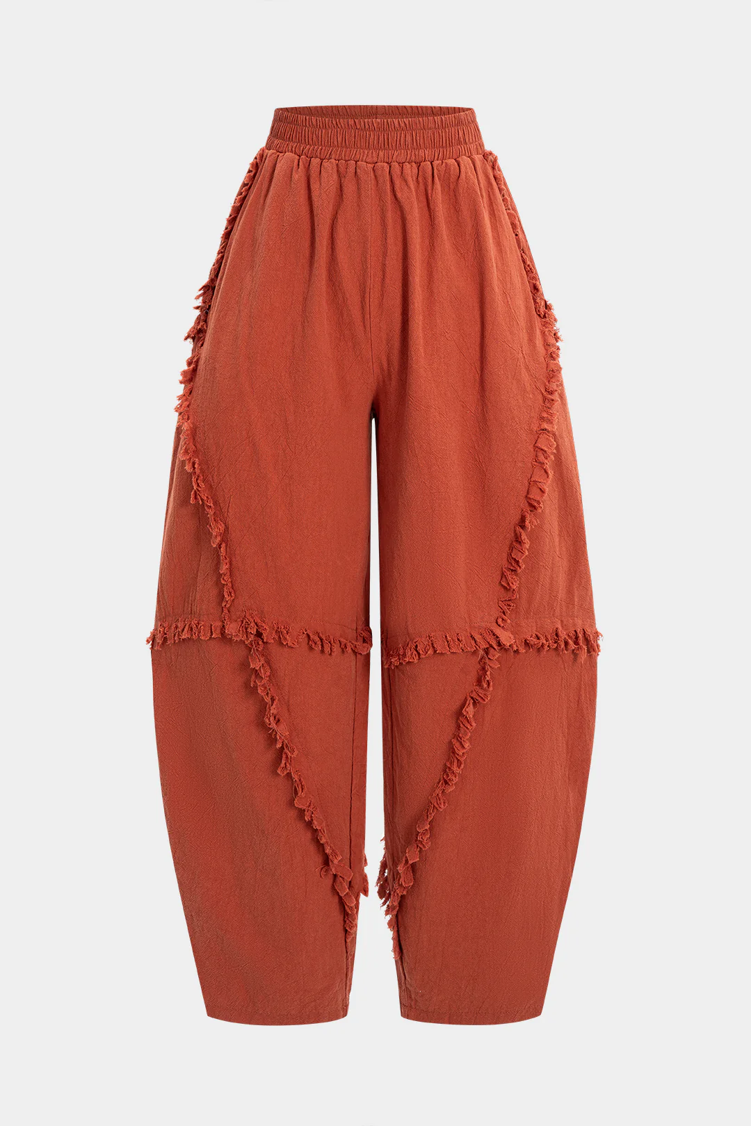 Shirred Waistband Frayed Splicing Pants - Flockneti