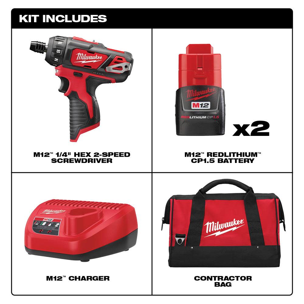 Milwaukee M12 1/4 in. Hex 2 Speed Screwdriver Kit - Flockneti