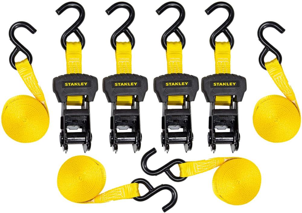 Stanley S1006 Ratchet Tie Down Straps 1″ x 14′ Medium Cargo Hauling 3000 lbs Break Strength 4pk - Flockneti