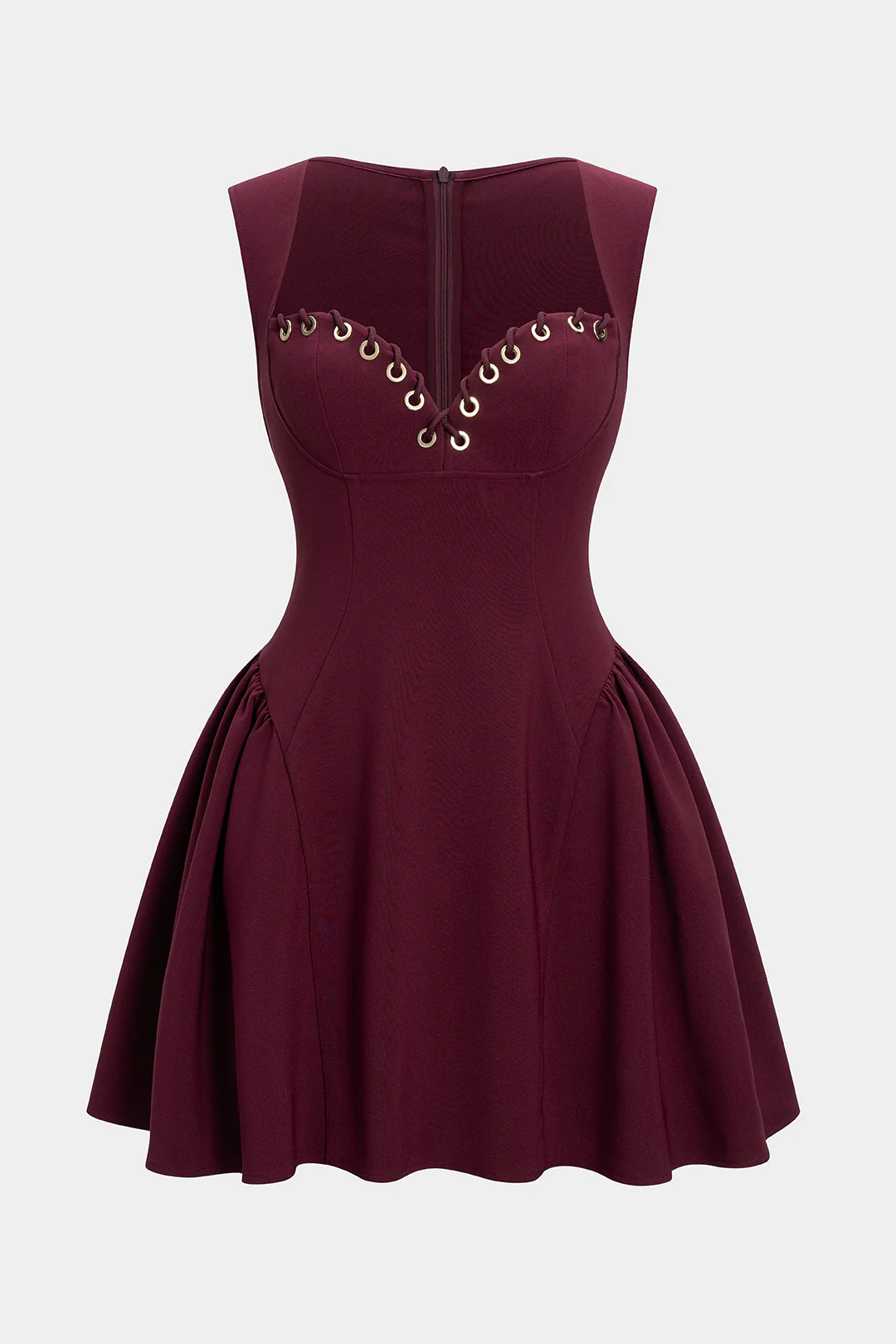 Metallic Ring Ruched Tie-Up Tank Sleeveless Mini Dress - Flockneti