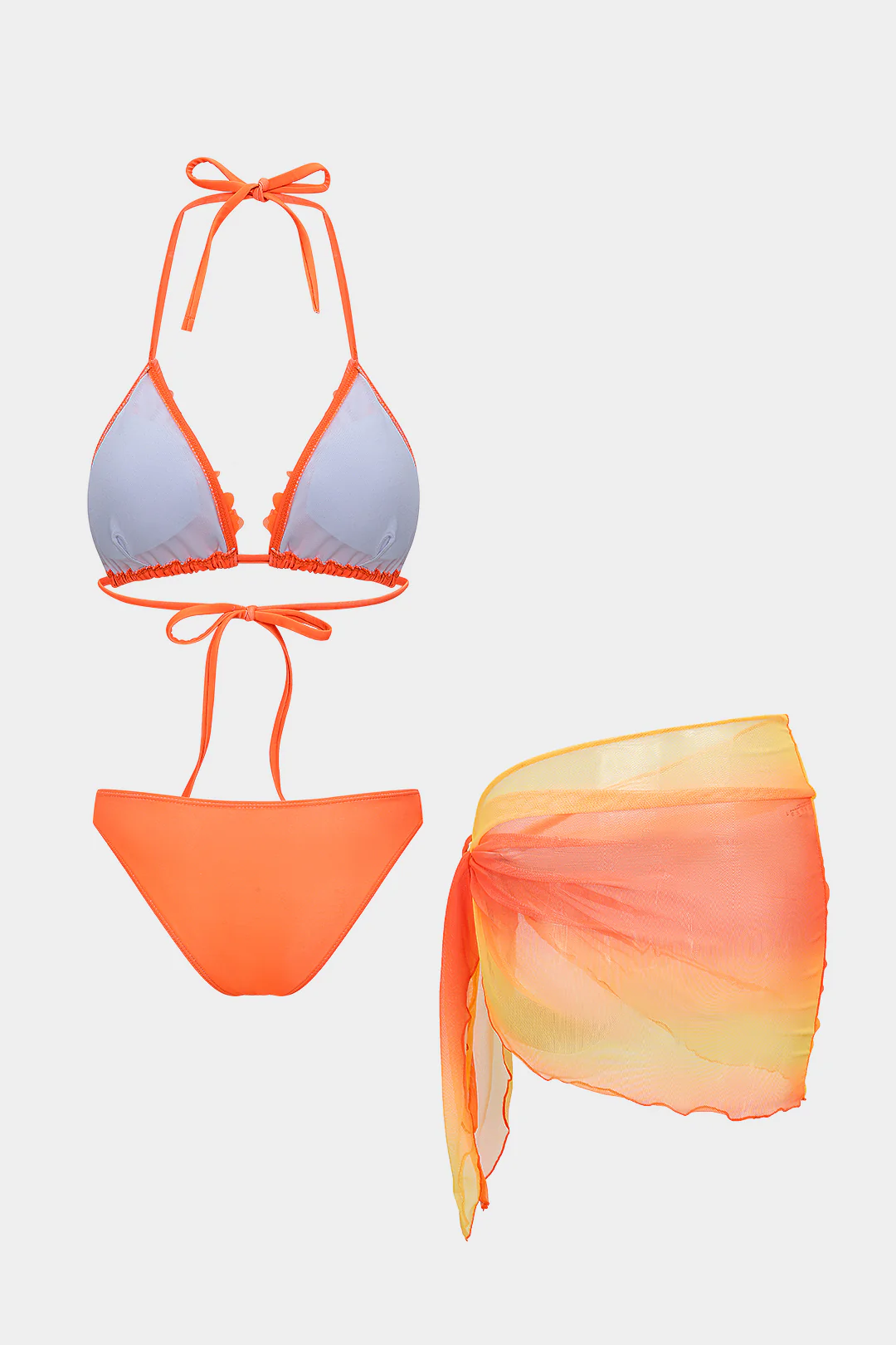Ombre Print 3D Floral Tie-Up Asymmetrical Bikini Set - Flockneti