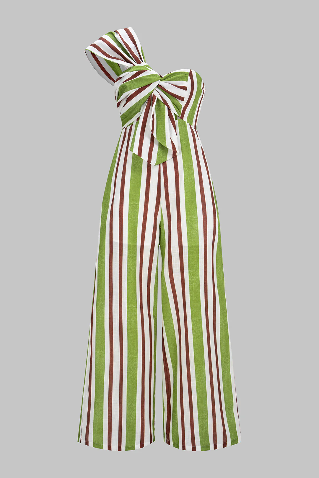 Stripes Print One Shoulder Knotted Ruched Sleeveless Jumpsuit - Flockneti