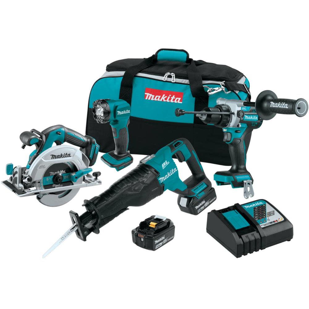 Makita 18V LXT Lithium-Ion Brushless Cordless 4-Pc. Combo Kit (5.0Ah) - Flockneti