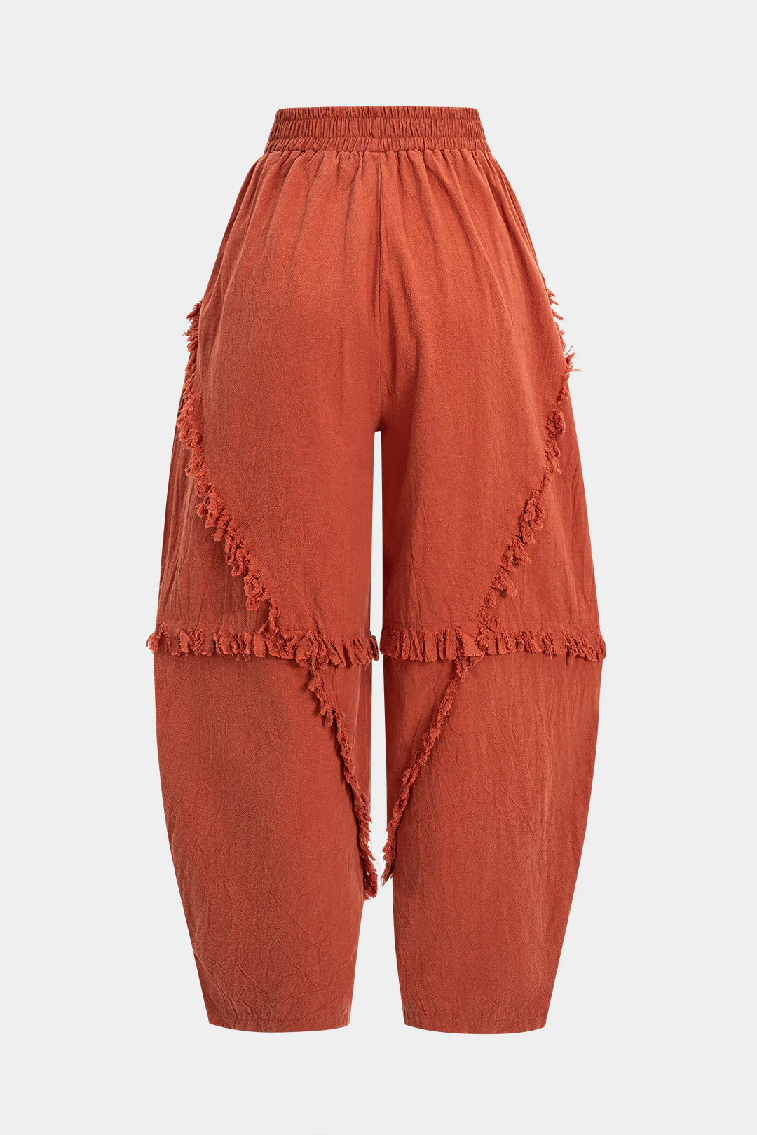 Shirred Waistband Frayed Splicing Pants - Flockneti