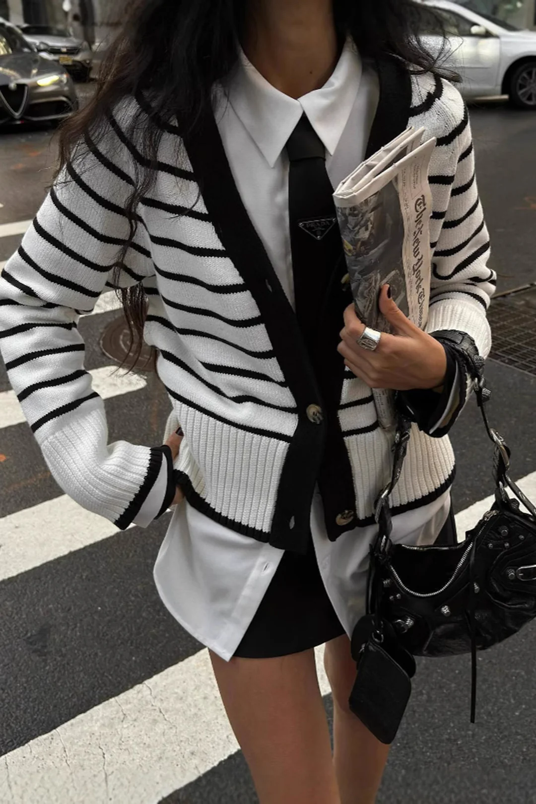 Knit Contrast Stripes Print V-Neck Button Cardigan - Flockneti