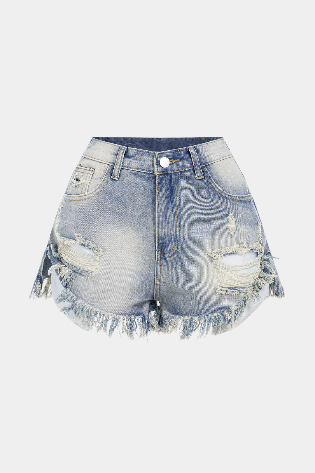 Denim Ripped Fringe High Waist Wide Leg Shorts - Flockneti