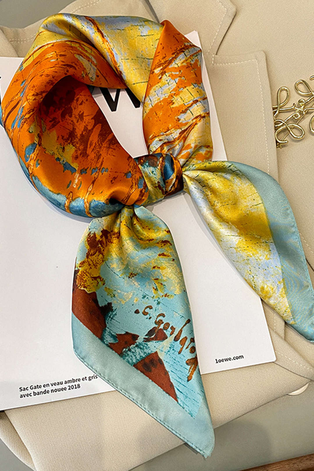 Abstract Print Satin Scarf - Flockneti
