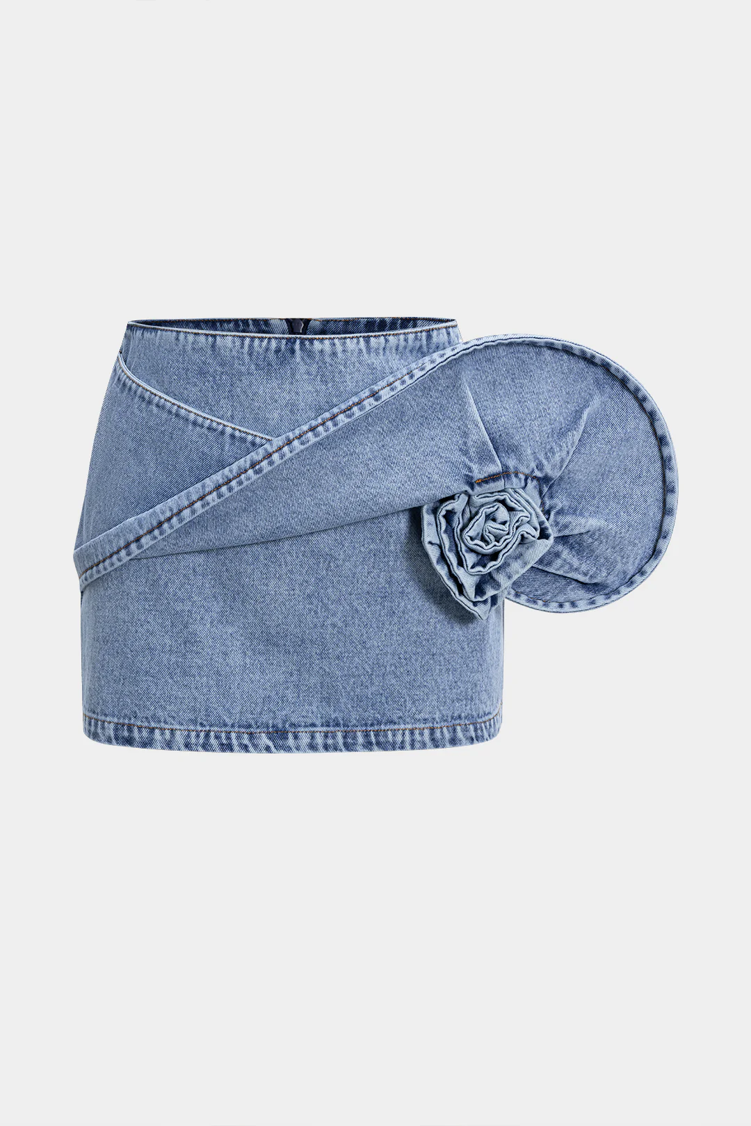 Denim 3D Rotating Rose Shape Mini Skirt - Flockneti