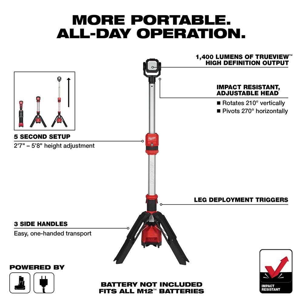 Milwaukee M12 ROCKET Dual Power Tower Light - Flockneti