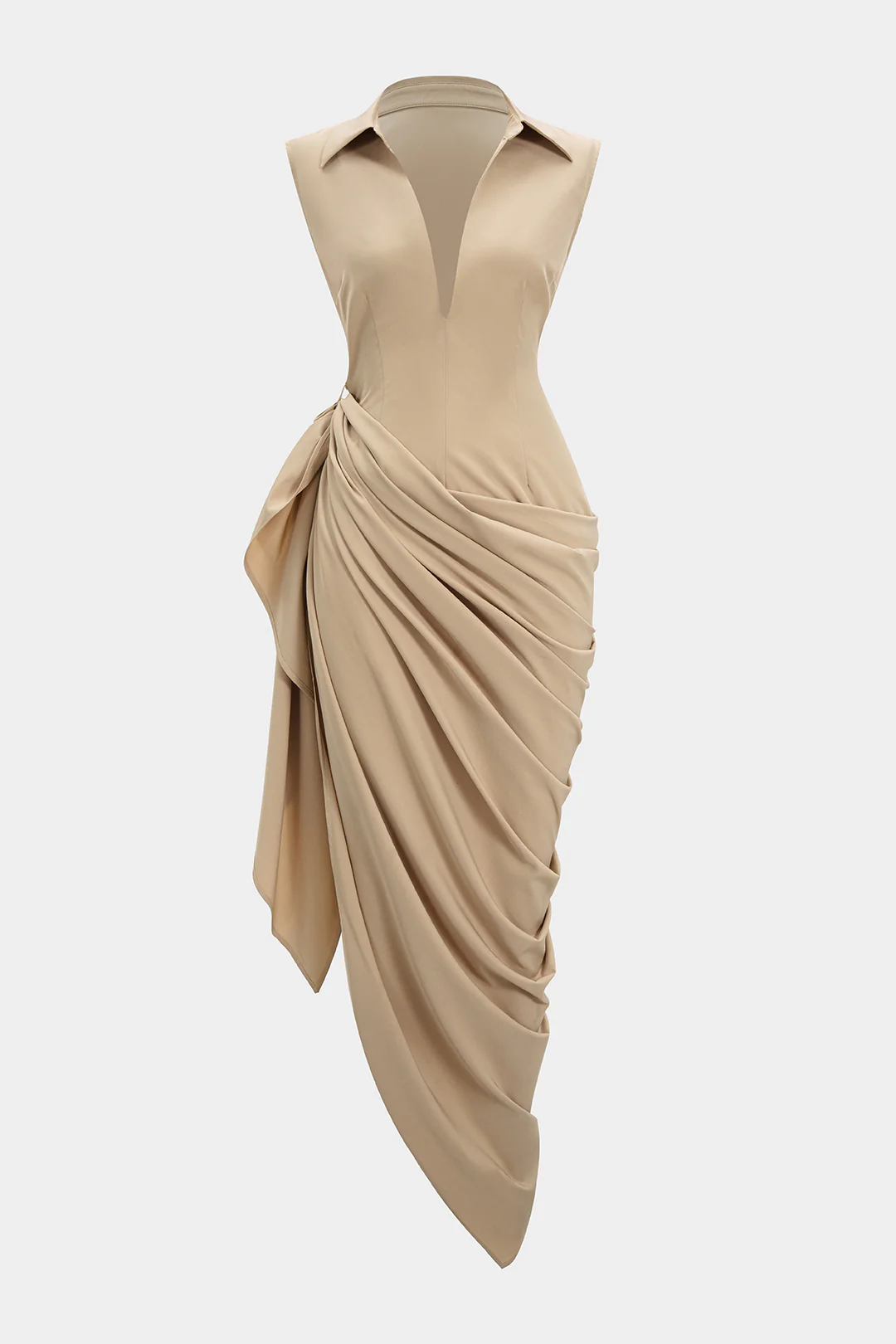 Asymmetrical Ruched Strappy Tank Sleeveless Maxi Dress - Flockneti