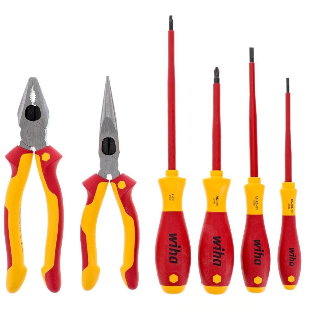 Wiha Insulated Industrial Pliers Cutters and Screwdriver Set 6 Piece - Flockneti