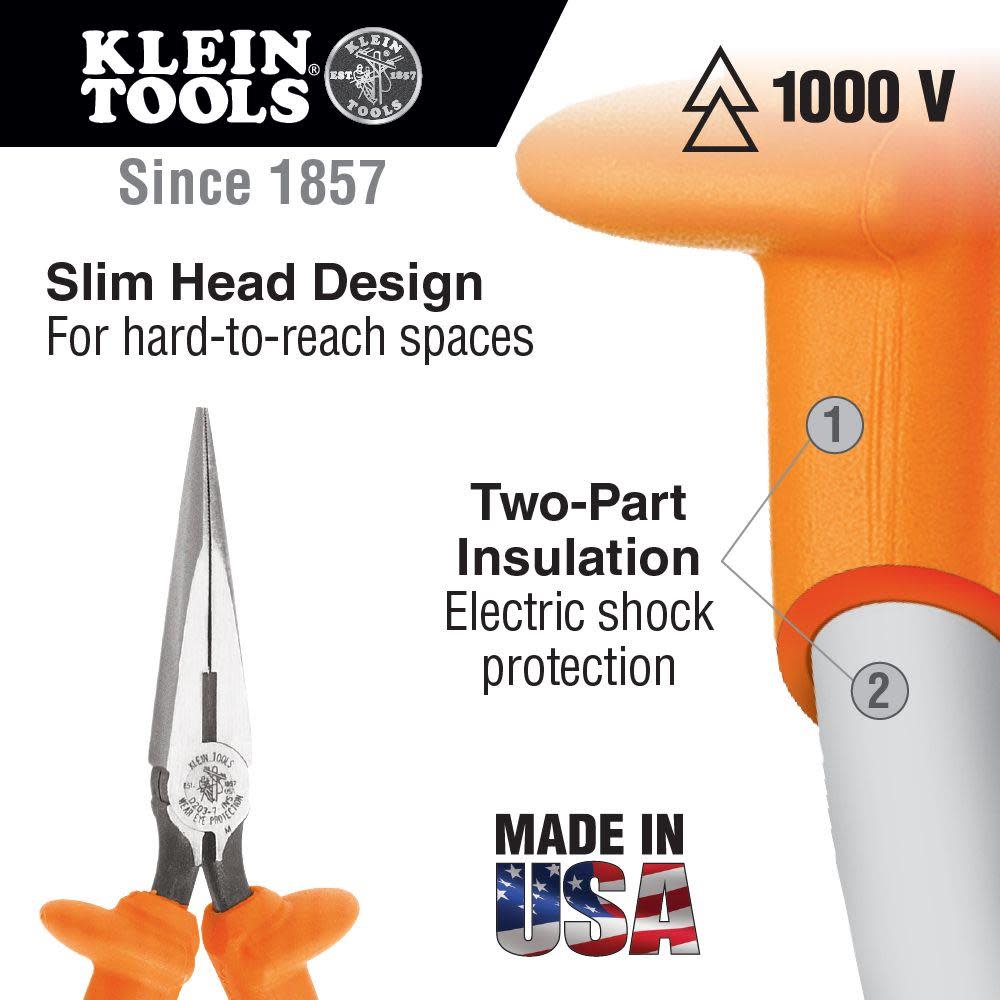 Klein Tools Long Nose Pliers Insul Cut 6″ L - Flockneti