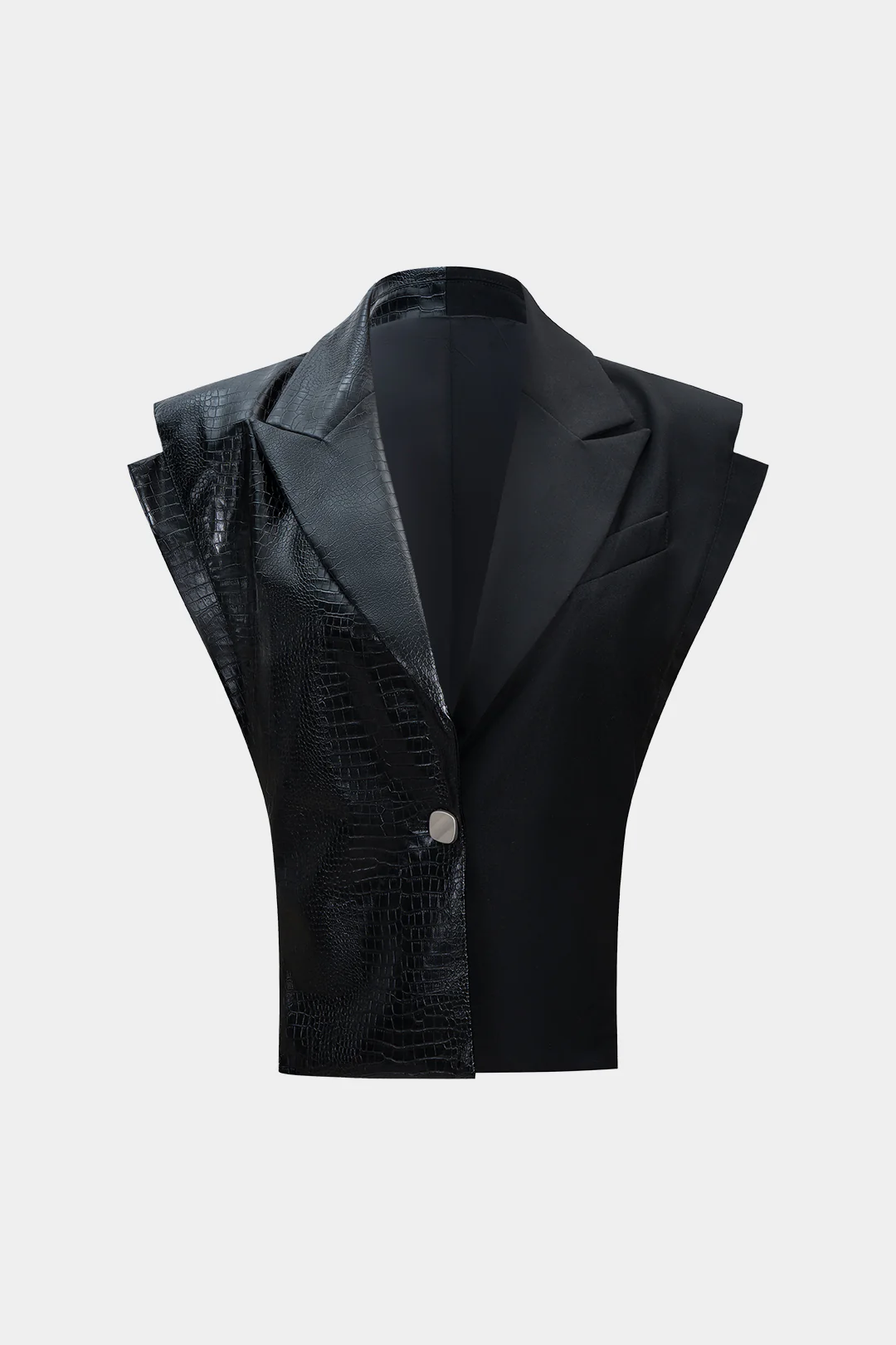 Faux Leather Patchwork Shoulder Pads Vest - Flockneti