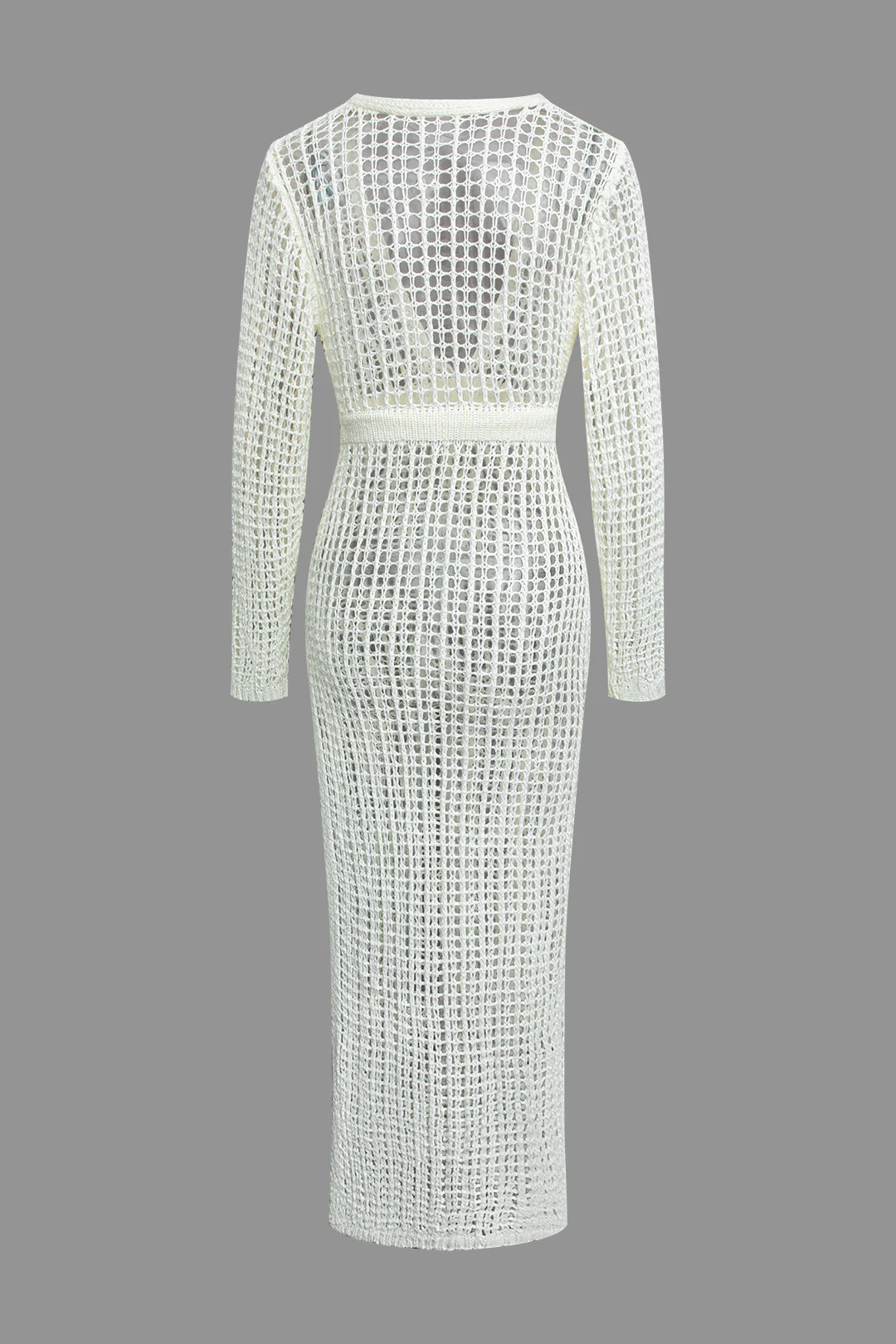 Knit V-Neck Cut Out Tie Up Long Sleeve Dress - Flockneti