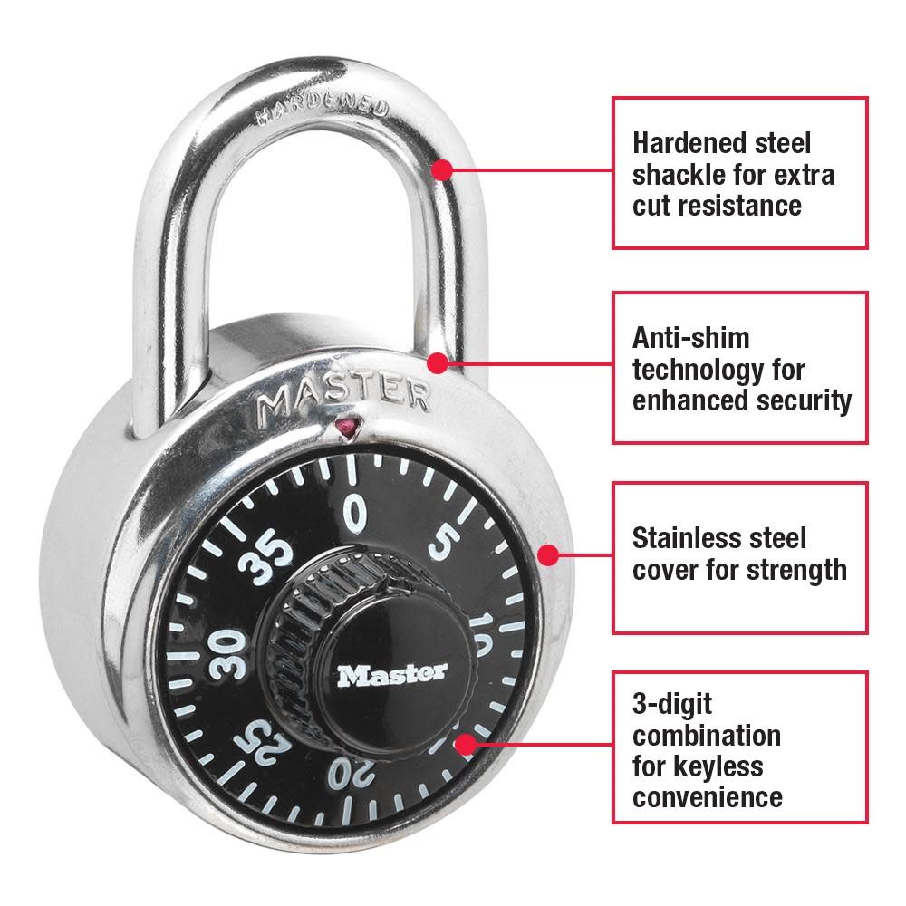 Master Lock 1.875-in Chrome with Black Dial Steel Shackle Combination Padlock - Flockneti