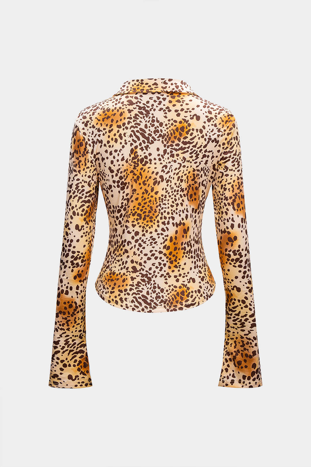 Leopard Print Lapel Long-Sleeve Top - Flockneti