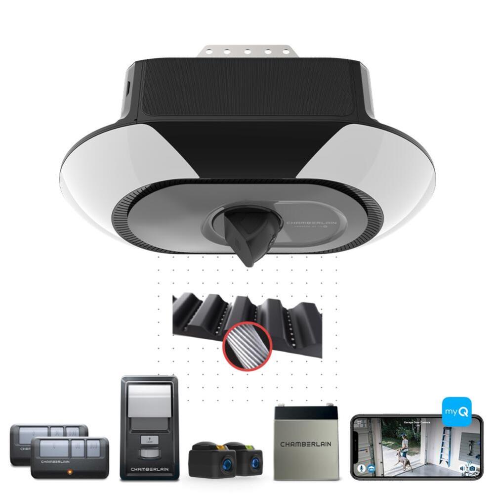 Chamberlain 1 1/4 HP Camera LED Wi Fi Belt Drive Opener with Battery Backup - Flockneti