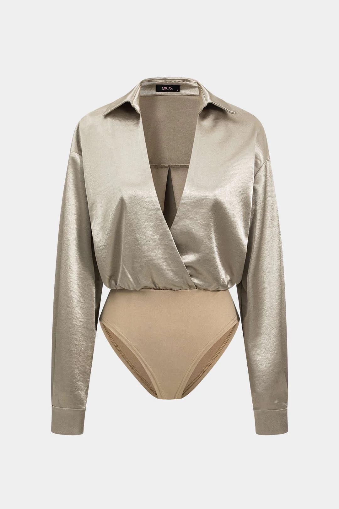 Patchwork Long Sleeve Satin Bodysuit - Flockneti