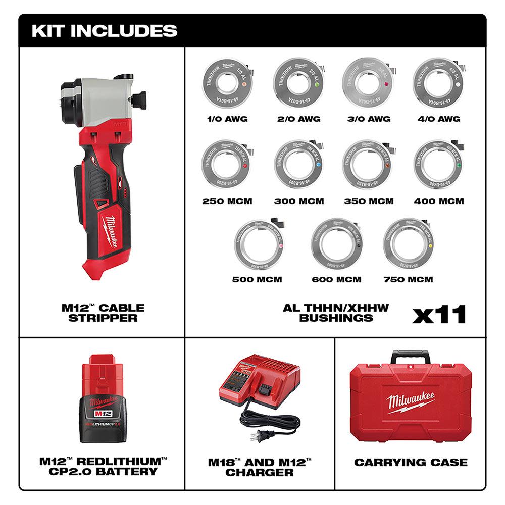 Milwaukee M12 Cable Stripper Kit for Al THHN / XHHW - Flockneti