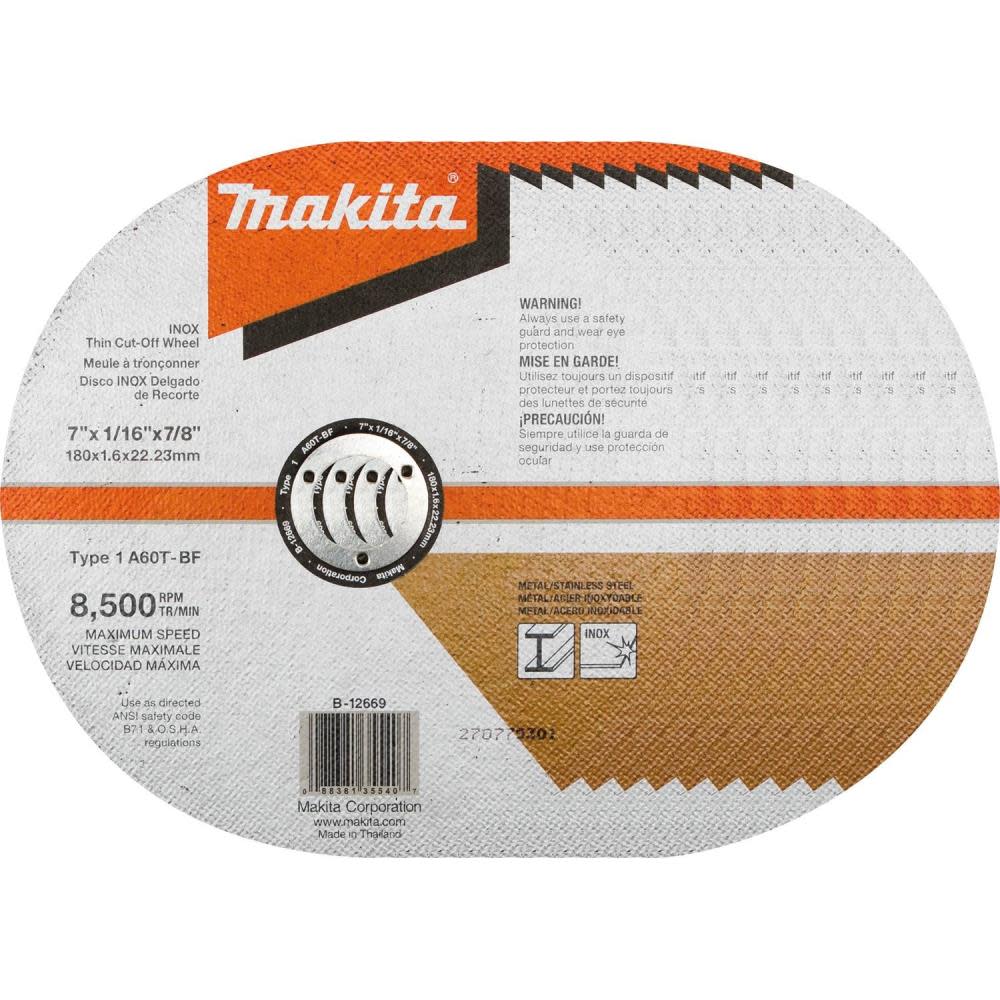 Makita 7″ x 1/16″ x 7/8″ INOX Thin Cut-Off Wheel 60 Grit 10/pk - Flockneti