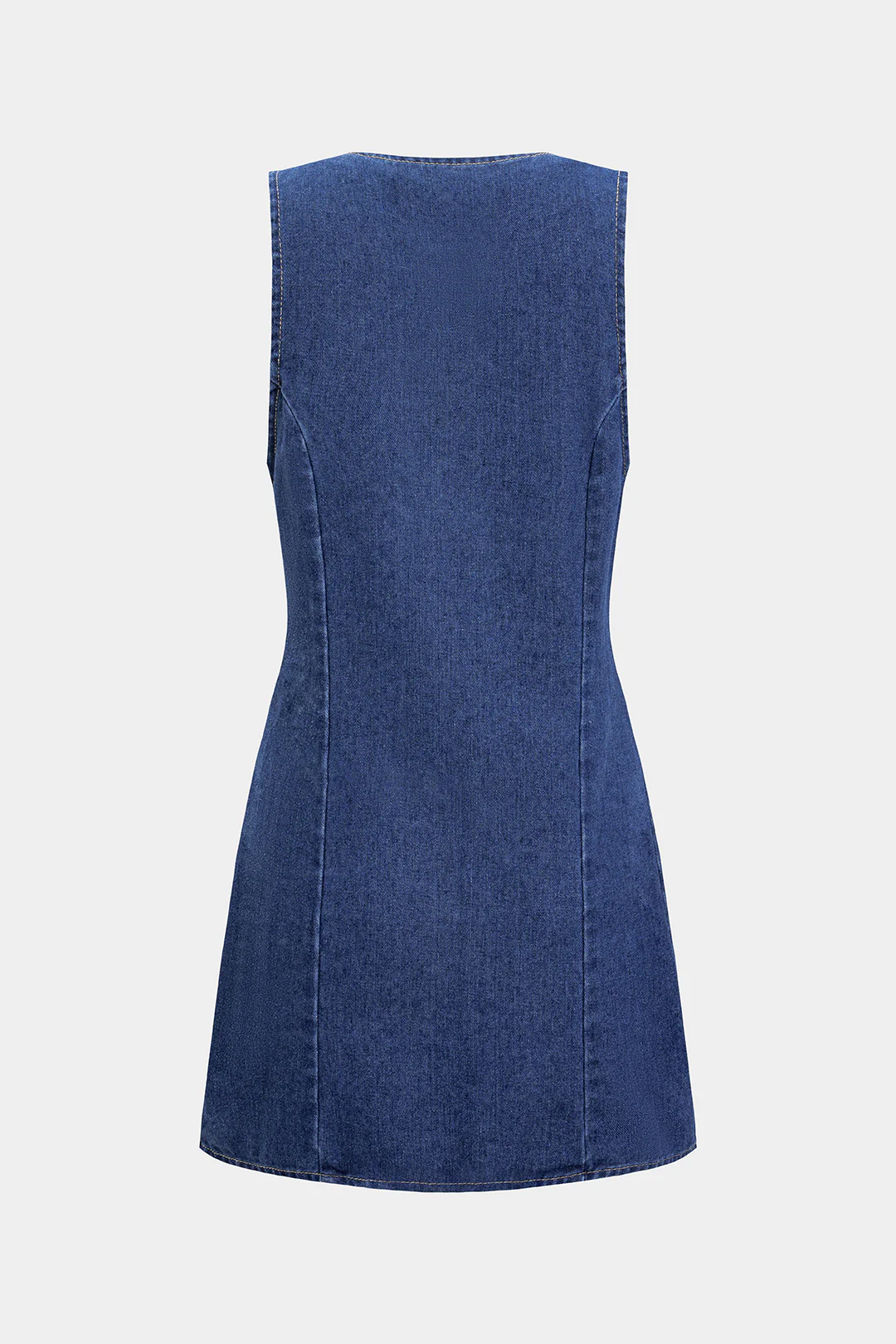 Denim Round Neck Button Sleeveless Dress - Flockneti