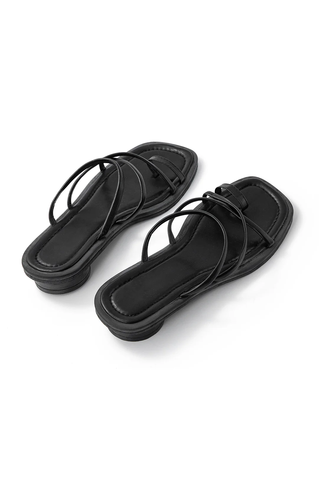 Faux Leather Crossed Flat Sandals - Flockneti