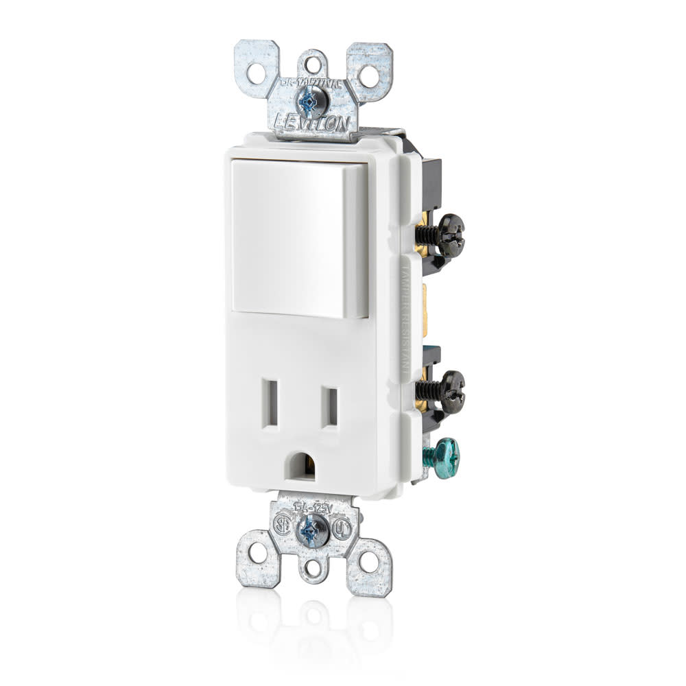 Leviton Combination Decora Switch & Receptacle/Outlet 15A White - Flockneti