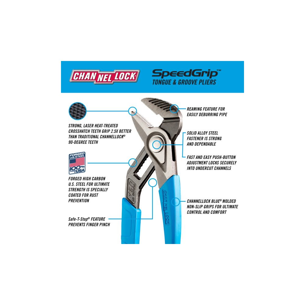 Channellock SpeedGrip Straight Jaw Tongue & Groove Pliers 12″ - Flockneti