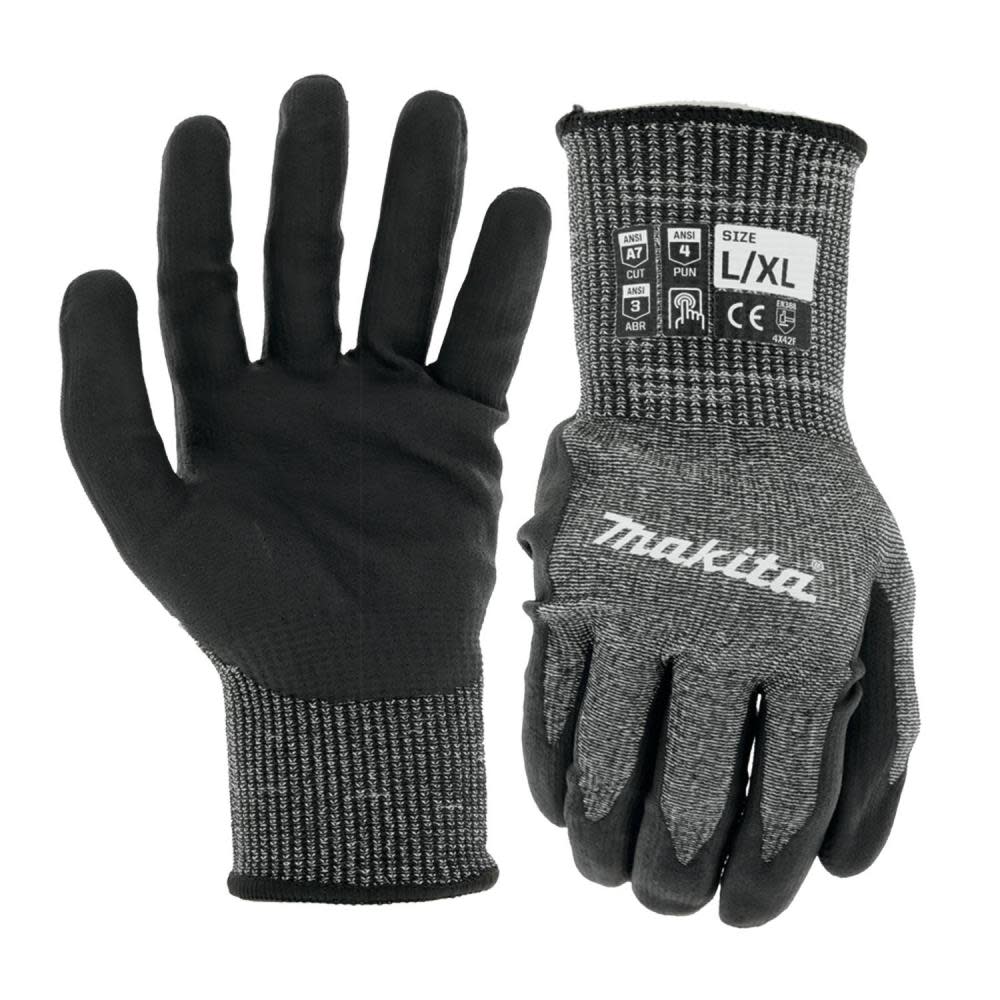 Makita Advanced FitKnit Gloves Cut Level 7 Nitrile Coated Dipped L/XL - Flockneti
