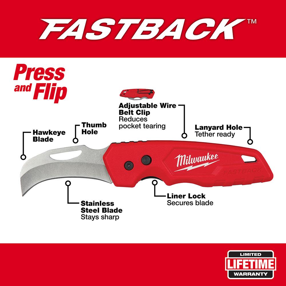 Milwaukee FASTBACK Hawkbill Folding Pocket Knife - Flockneti