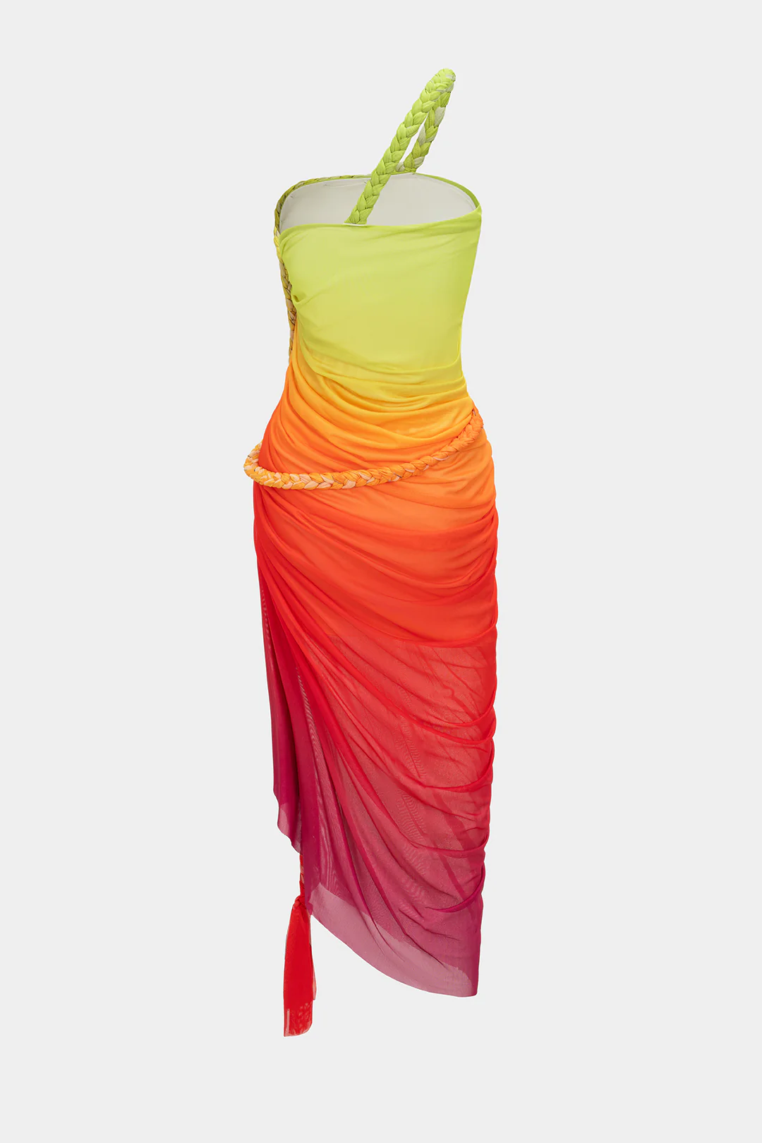 Ombre Print Mesh Braided Slit Sleeveless Midi Dress - Flockneti