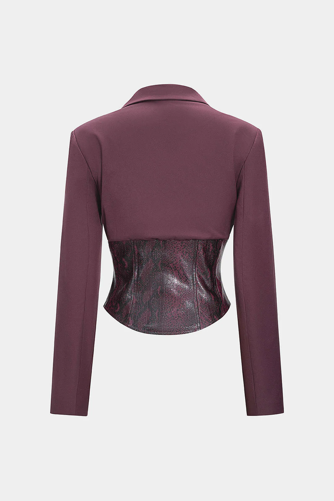 Snake Skin Print Faux Leather Hook And Eye Notched Lapel Blazer - Flockneti