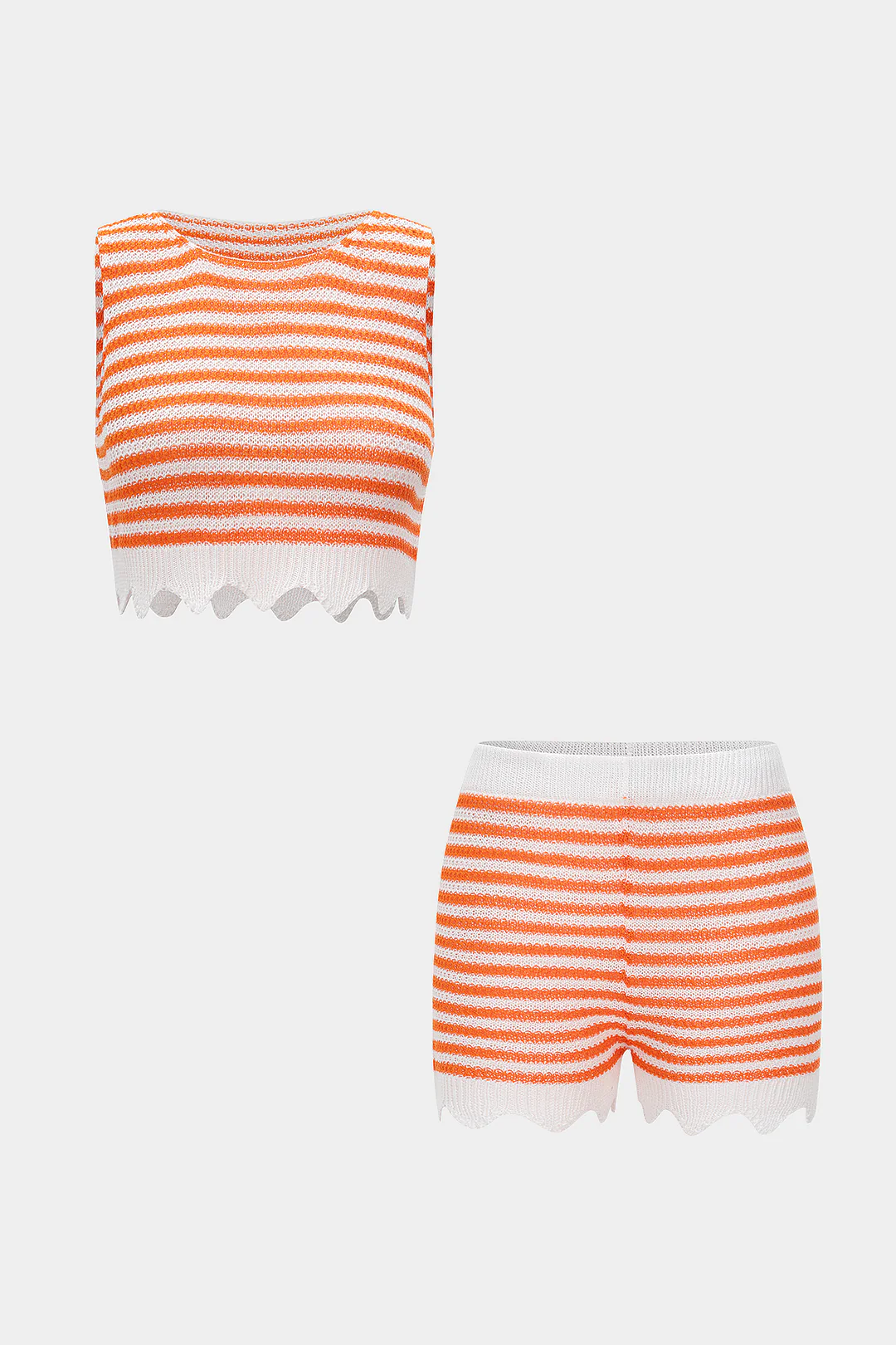 Knit Contrast Stripes Print Tank Top And Shorts Set - Flockneti