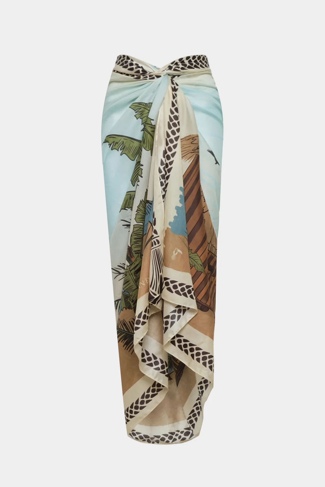 Coconut Palm Print Chiffon Tie Front Skirt - Flockneti