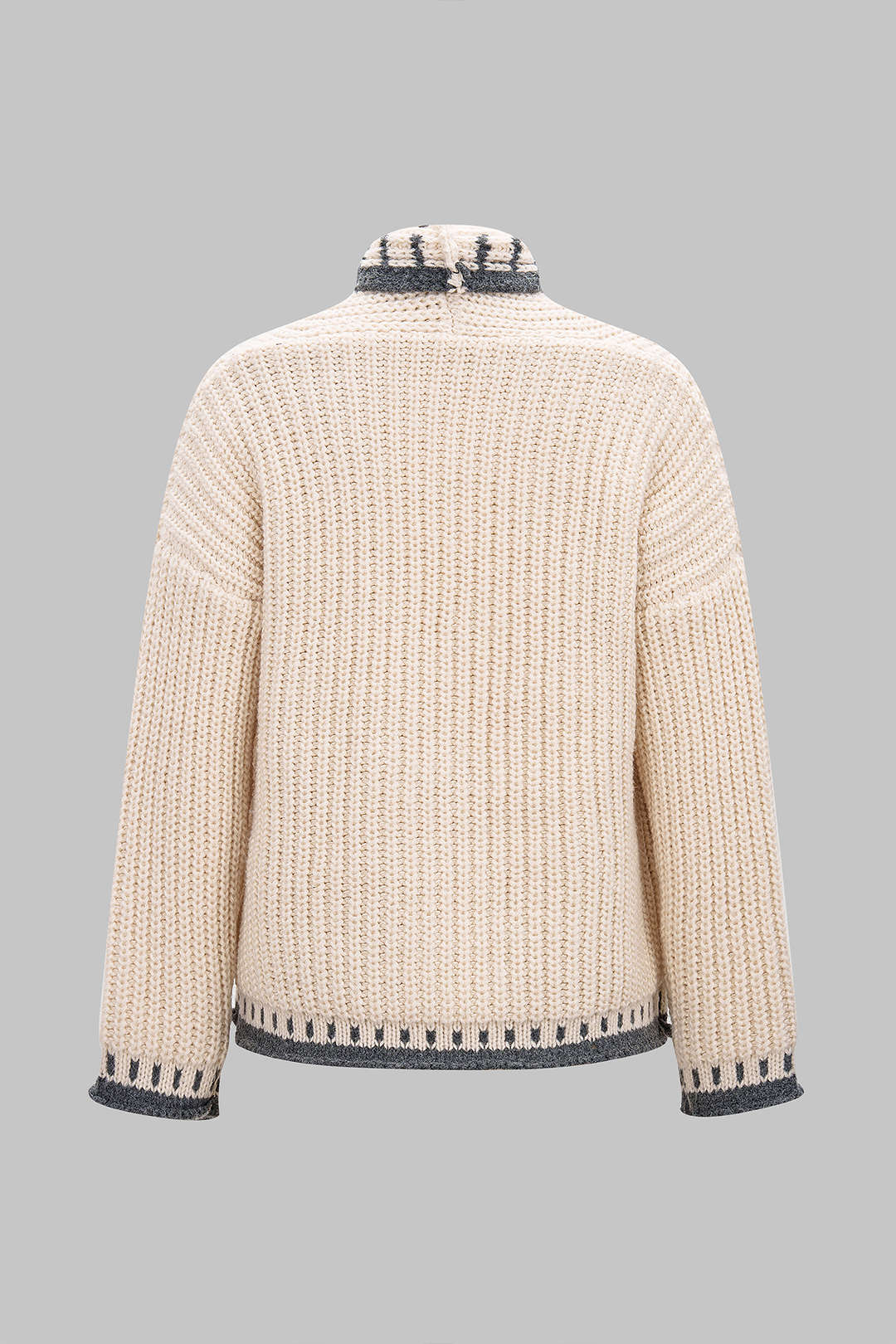 Knit Color Block Button Long Sleeve Cardigan - Flockneti