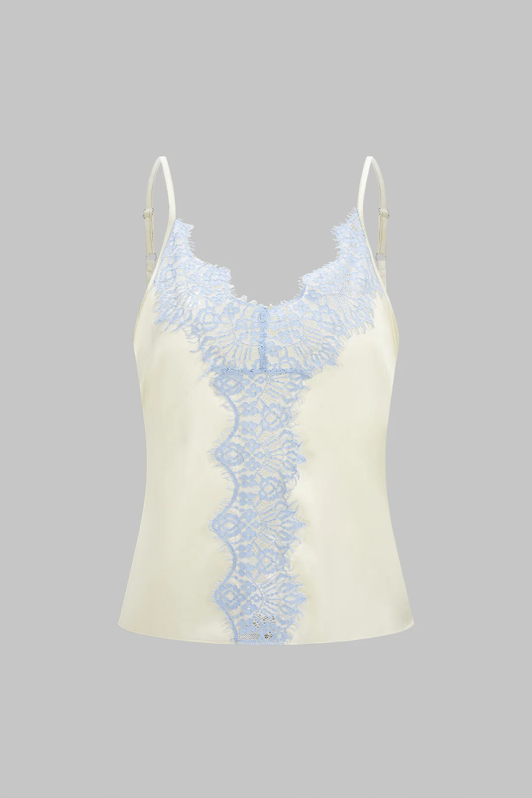 Satin Patchwork Lace Trim V-Neck Cami Top - Flockneti