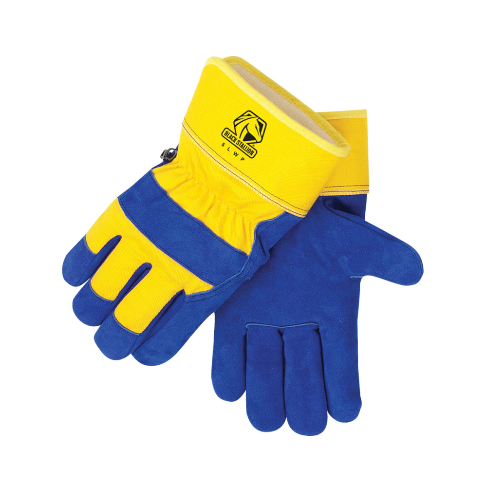 Black Stallion Blue Split Cowhide Leather Winter Gloves XL - Flockneti