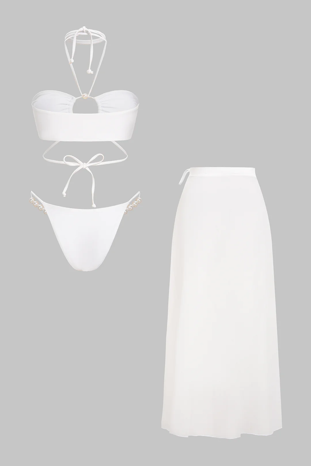 Halter Tie-Up Cut Out Pearl Decor Bikini Set - Flockneti