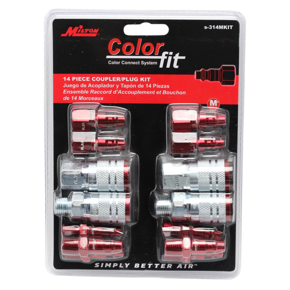 Milton ColorFit S-314MKIT Coupler & Plug Kit – (M-Style Red) – 1/4″ NPT (14-Piece) - Flockneti