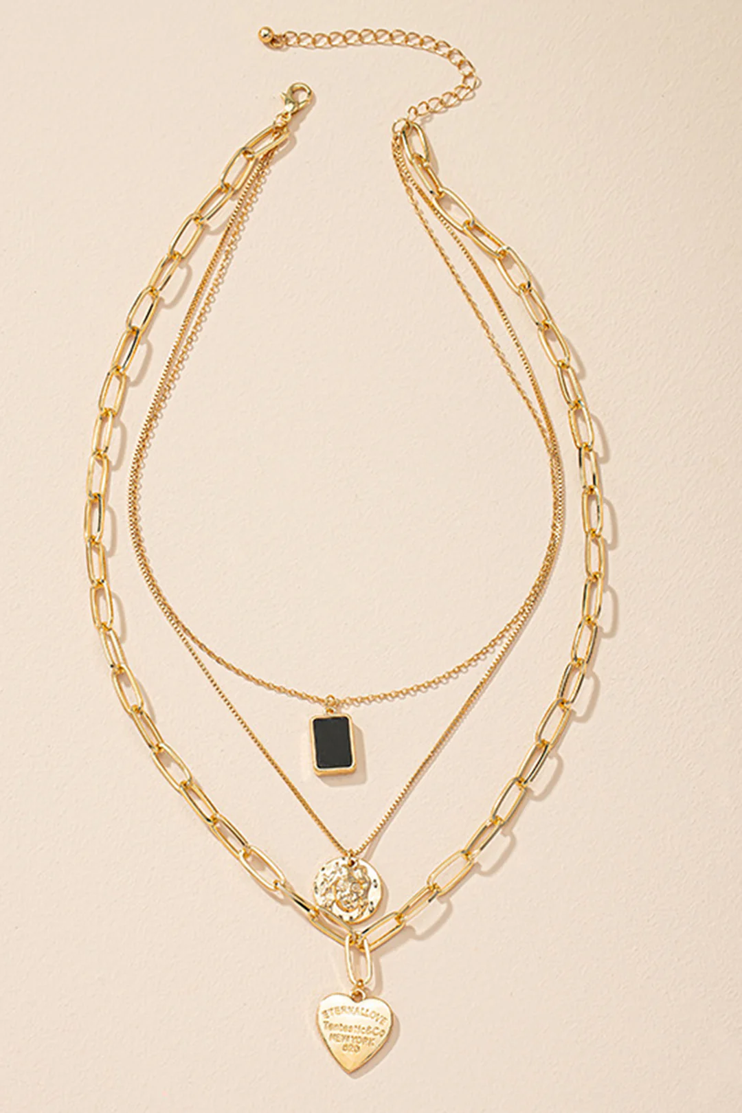 Metal Layered Heart Pendant Necklace - Flockneti