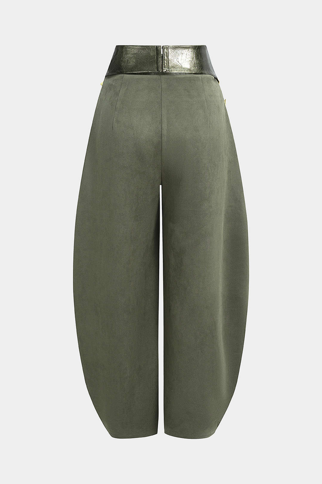 Faux Leather Patchwork Suede Metallic Decor High Waist Pants - Flockneti