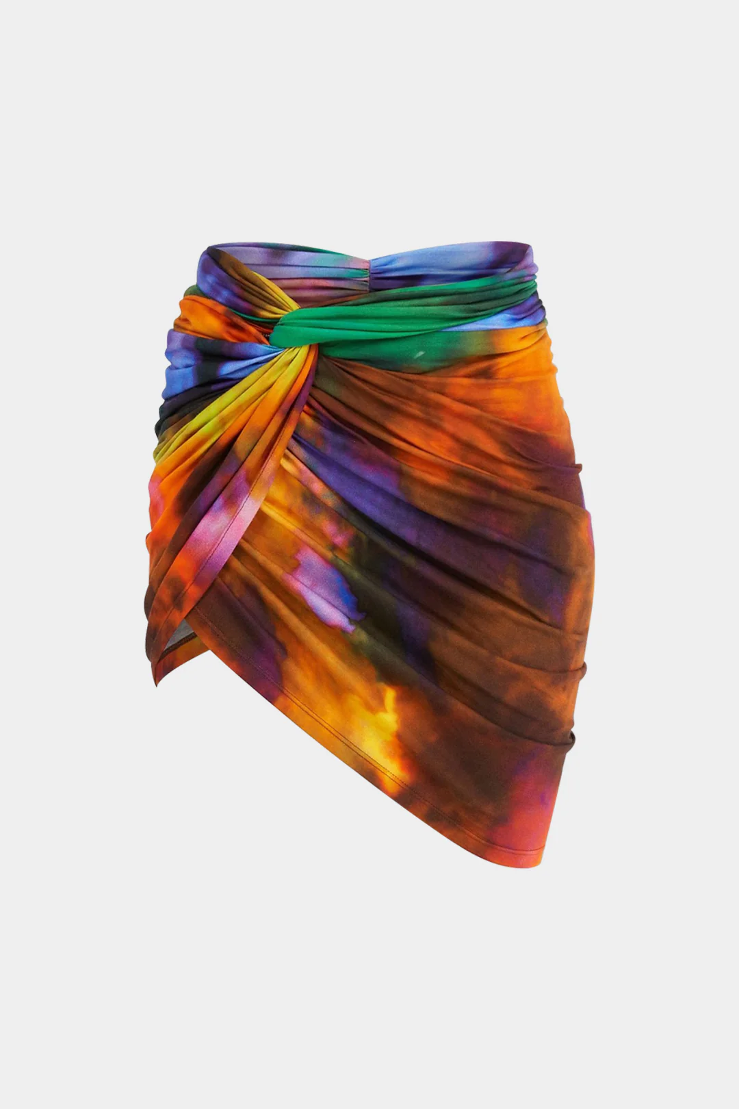 Tie Dye Ombre Print Ruched Twist Knot Skirt - Flockneti