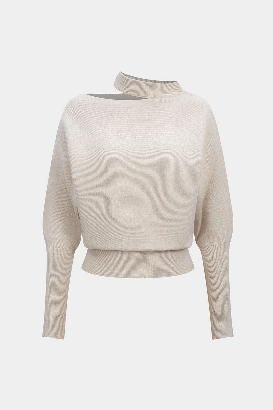 Knit Cut Out Asymmetrical Long-Sleeve Top - Flockneti