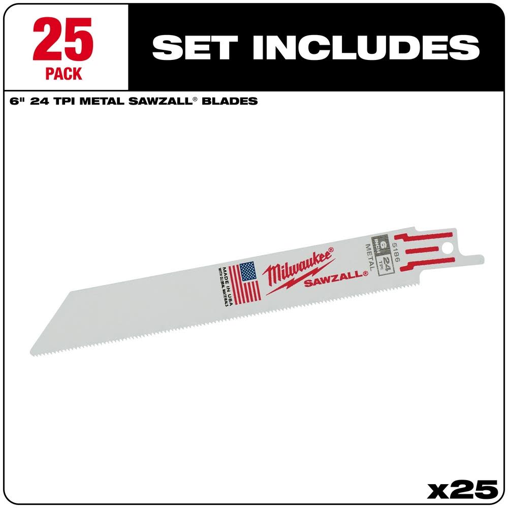 Milwaukee 6 in. 24 TPI Thin Kerf SAWZALL Blades 25PK - Flockneti