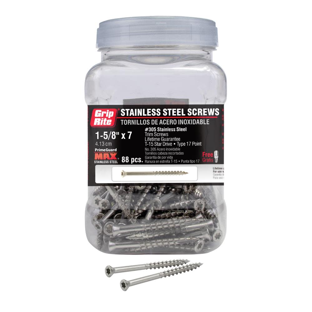 Grip Rite PrimeGuard Max PrimeGuard Max 88Ct Trim Screw Stainless 2-1/4 in Star Drive Head - Flockneti