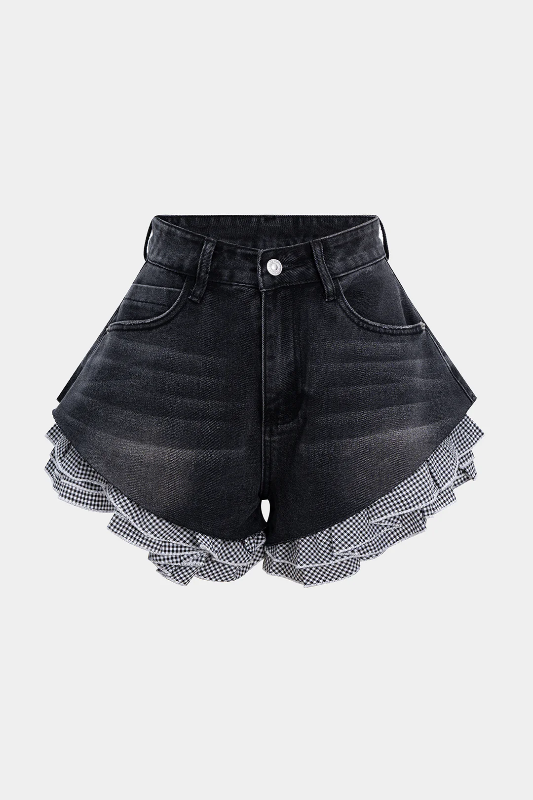 Denim Patchwork Irregular Hem Jorts - Flockneti